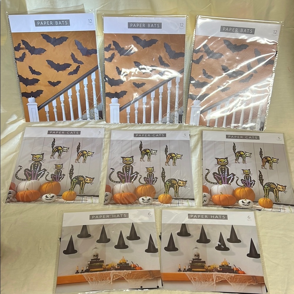 Halloween Paper Decorations Set - Black bat cats and hats